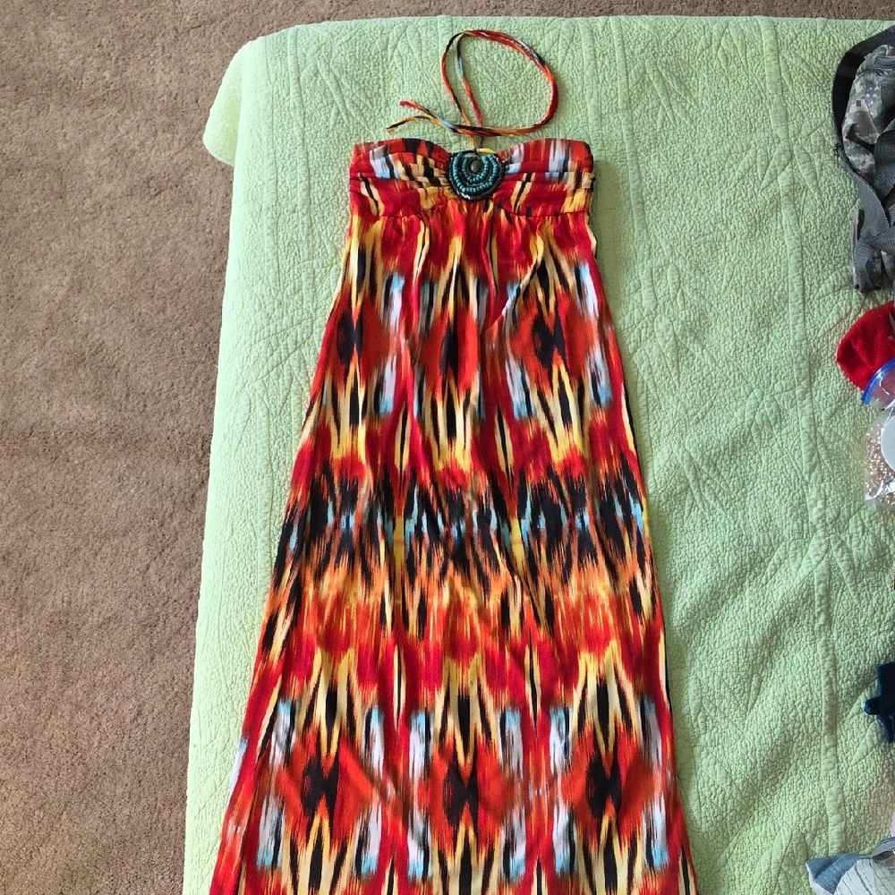Heart Soul Orange Tie Dye Maxi Dress Halter Strap Beaded